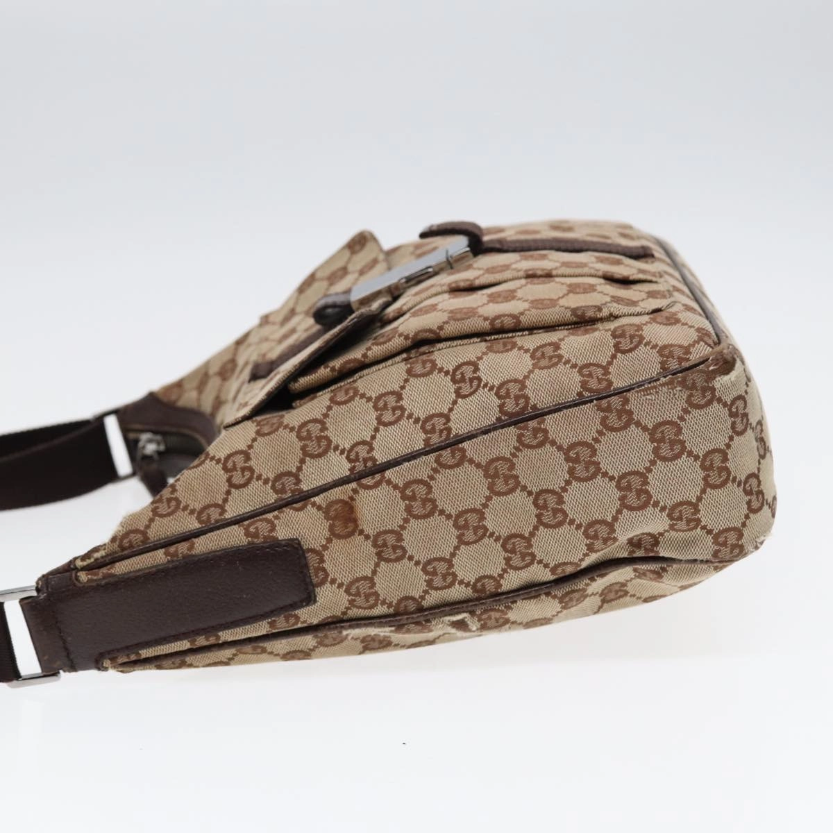 GUCCI GG Canvas Shoulder Bag Beige Brown Silver 131211  86557