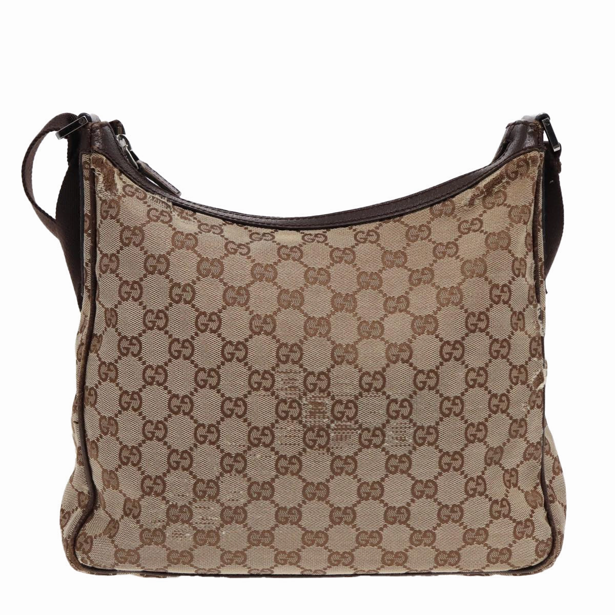 GUCCI GG Canvas Shoulder Bag Beige Brown Silver 131211  86557