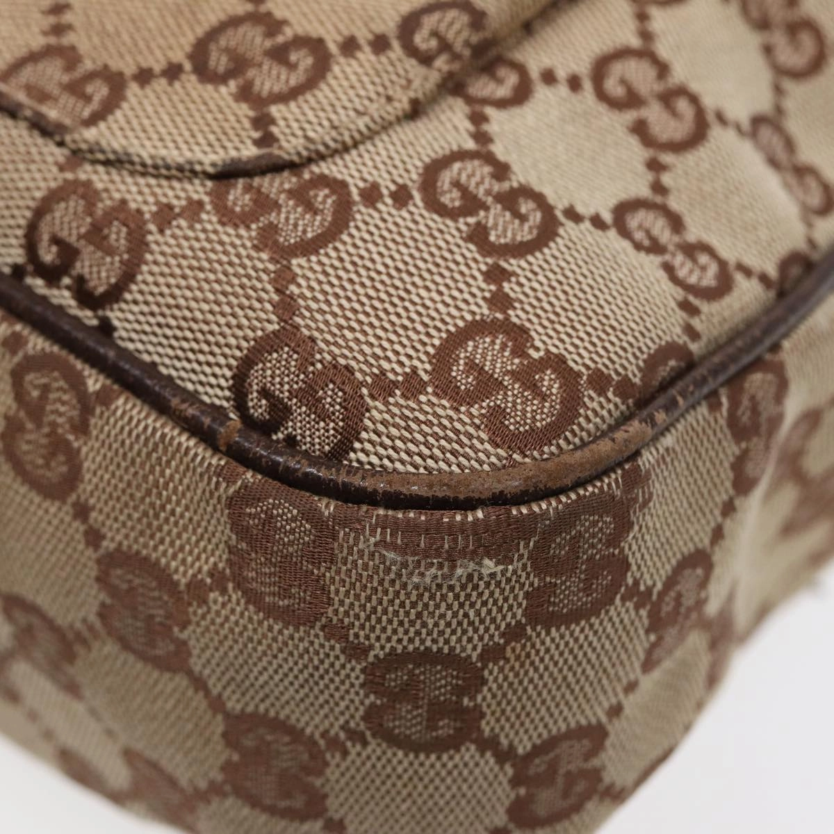 GUCCI GG Canvas Shoulder Bag Beige Brown Silver 131211  86557