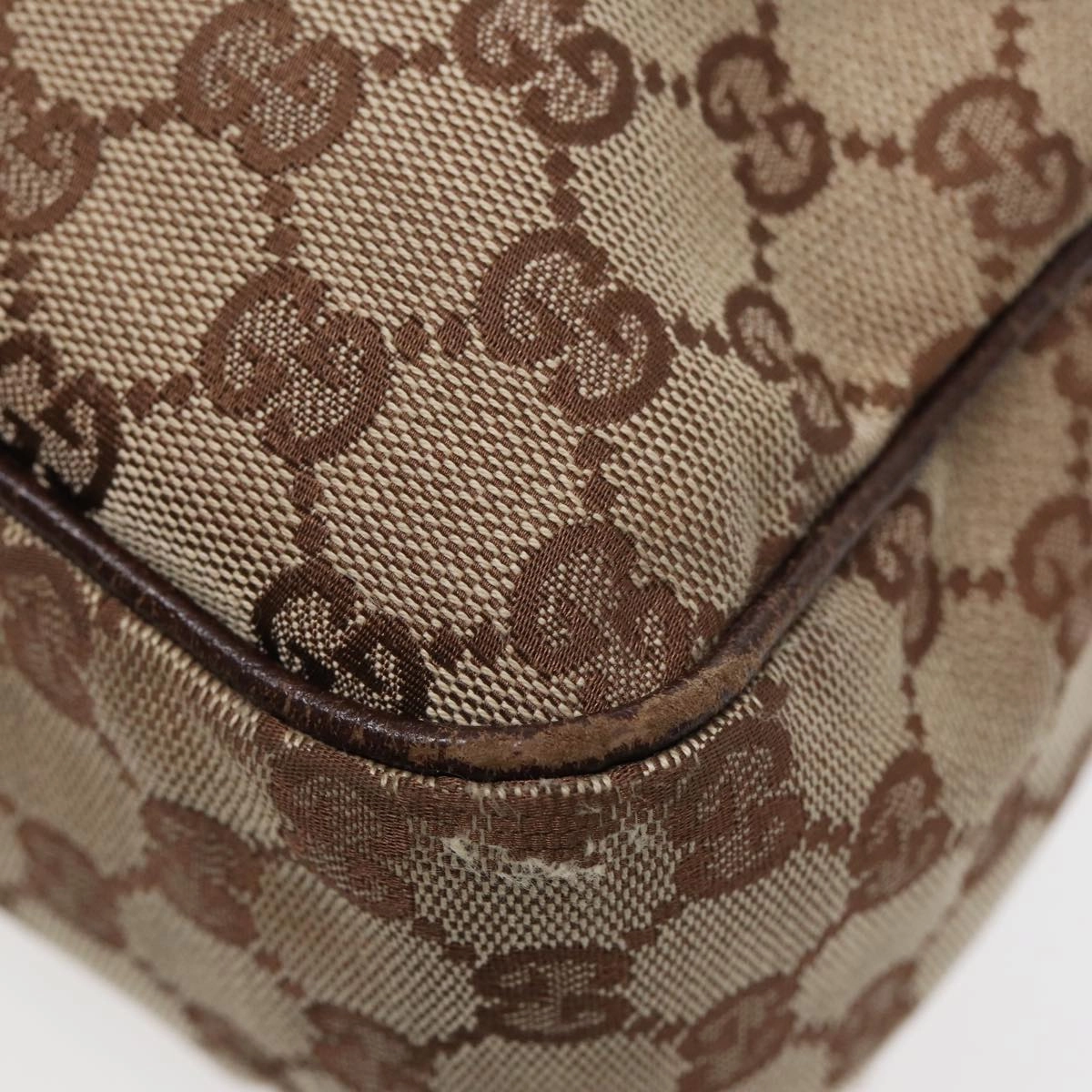 GUCCI GG Canvas Shoulder Bag Beige Brown Silver 131211  86557