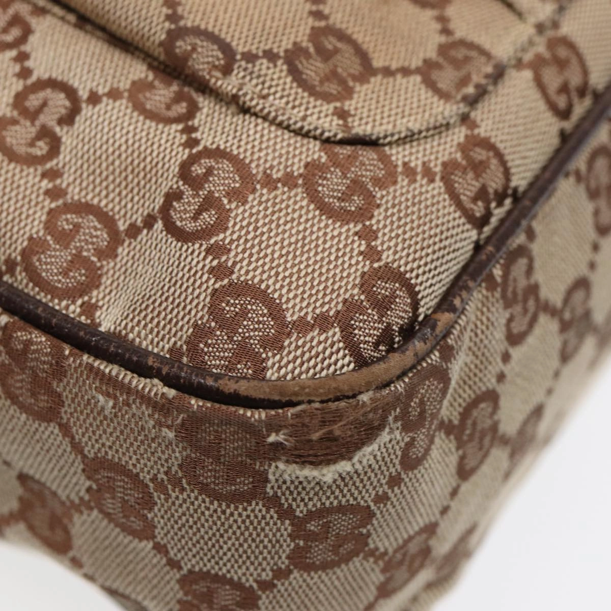 GUCCI GG Canvas Shoulder Bag Beige Brown Silver 131211  86557