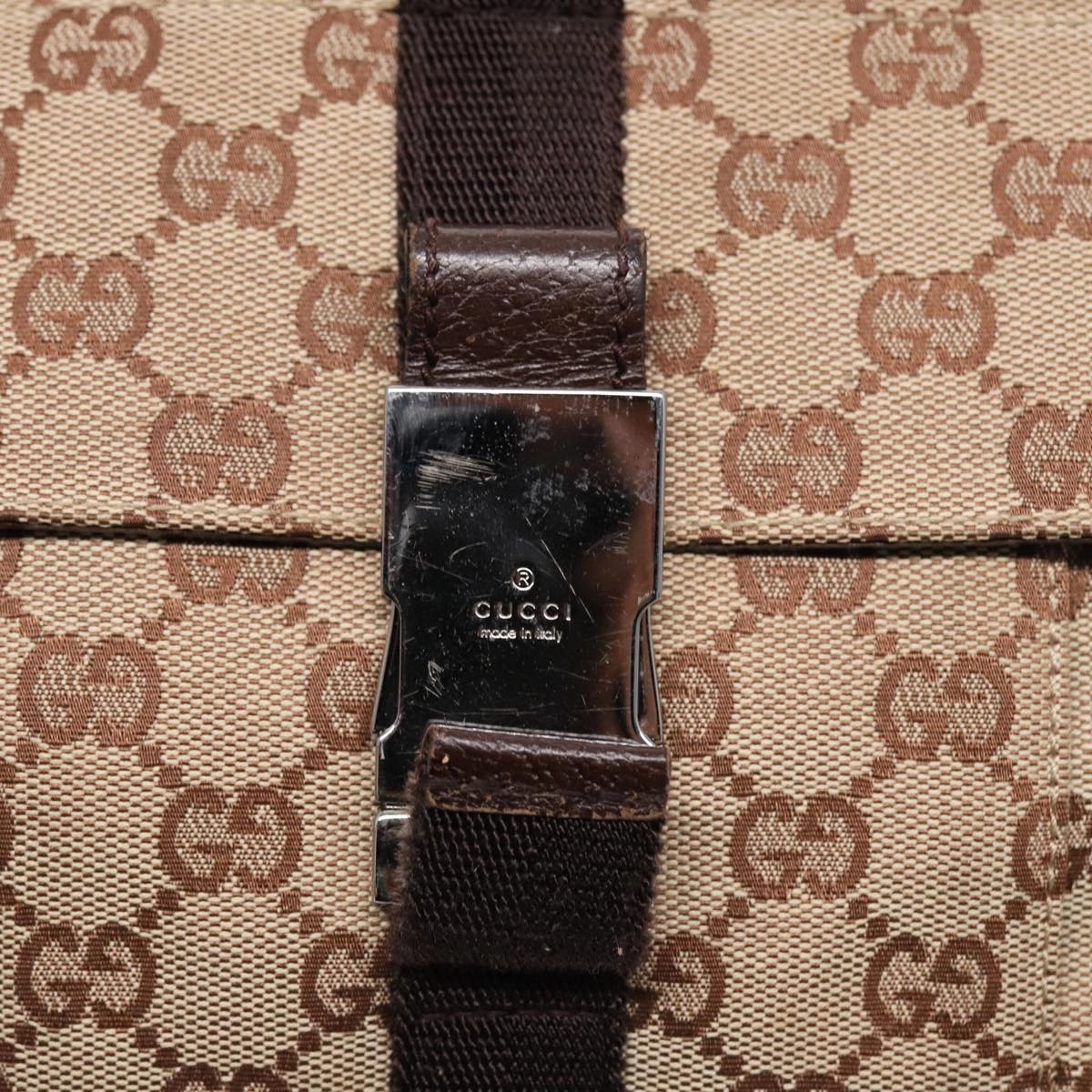 GUCCI GG Canvas Shoulder Bag Beige Brown Silver 131211  86557
