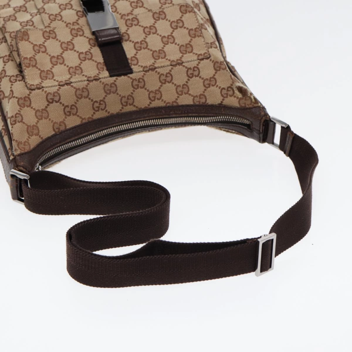 GUCCI GG Canvas Shoulder Bag Beige Brown Silver 131211  86557