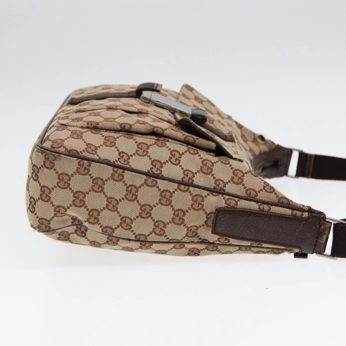 GUCCI GG Canvas Shoulder Bag Beige Brown Silver 131211  86557
