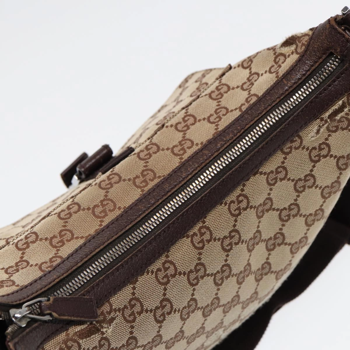 GUCCI GG Canvas Shoulder Bag Beige Brown Silver 131211  86557
