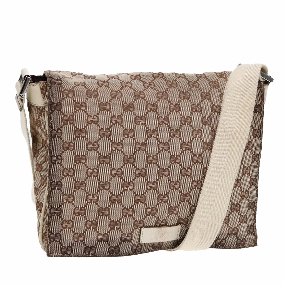 GUCCI GG Canvas Shoulder Bag Beige Silver 146236  87424