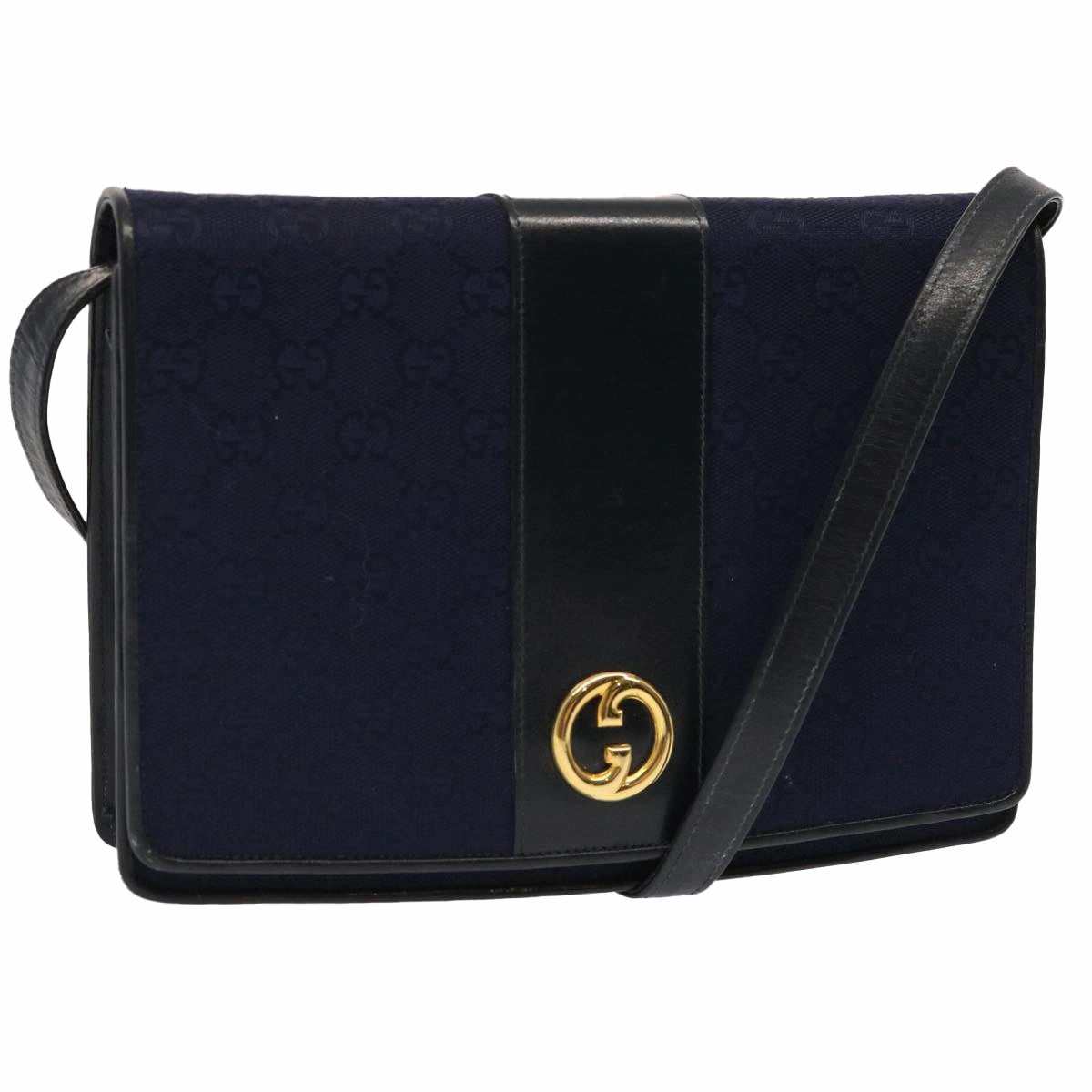 Gucci GG Canvas Shoulder Bag Navy Black