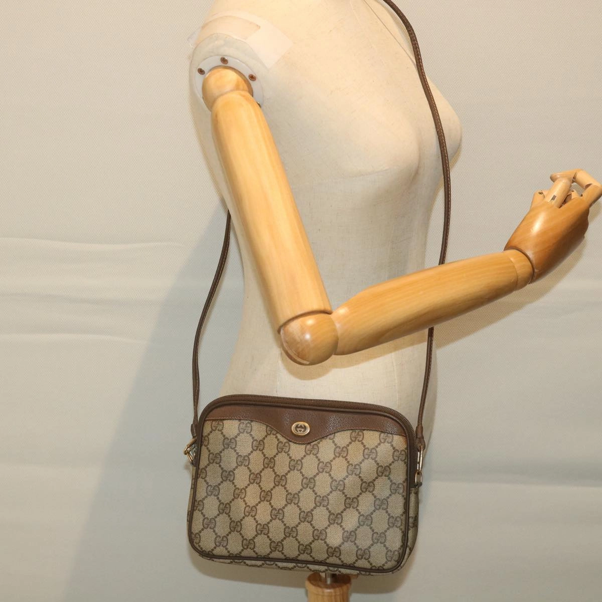 GUCCI GG Canvas Shoulder Bag PVC Leather Beige  57244