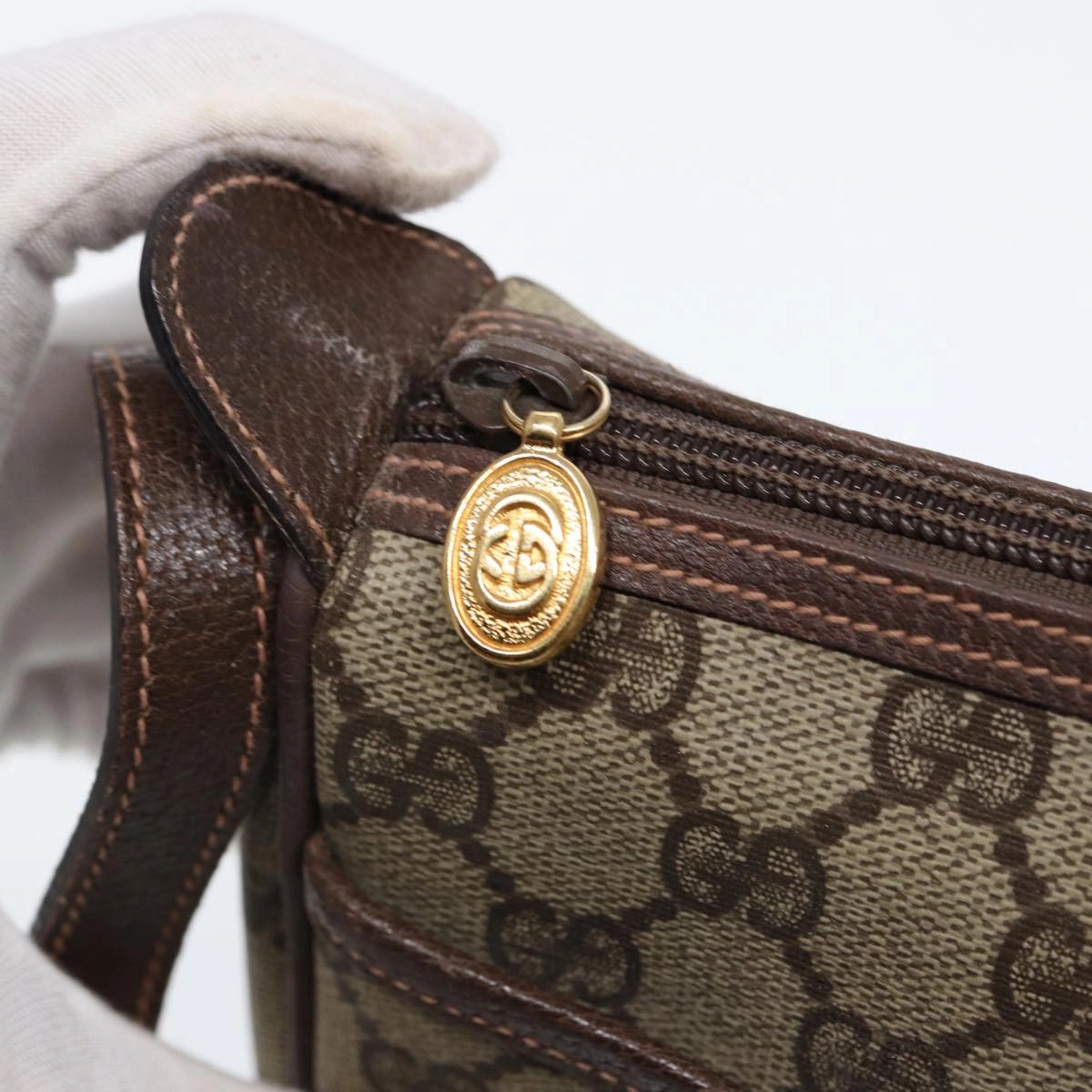 GUCCI GG Canvas Web Sherry Line Shoulder Bag PVC Beige Green Red  ep5156