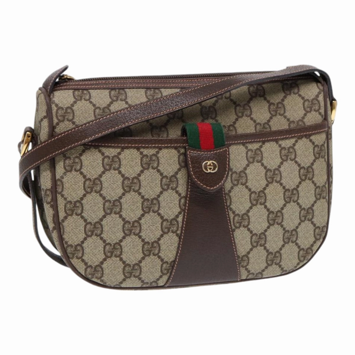 GUCCI GG Canvas Web Sherry Line Shoulder Bag PVC Beige Green Red  ep5156