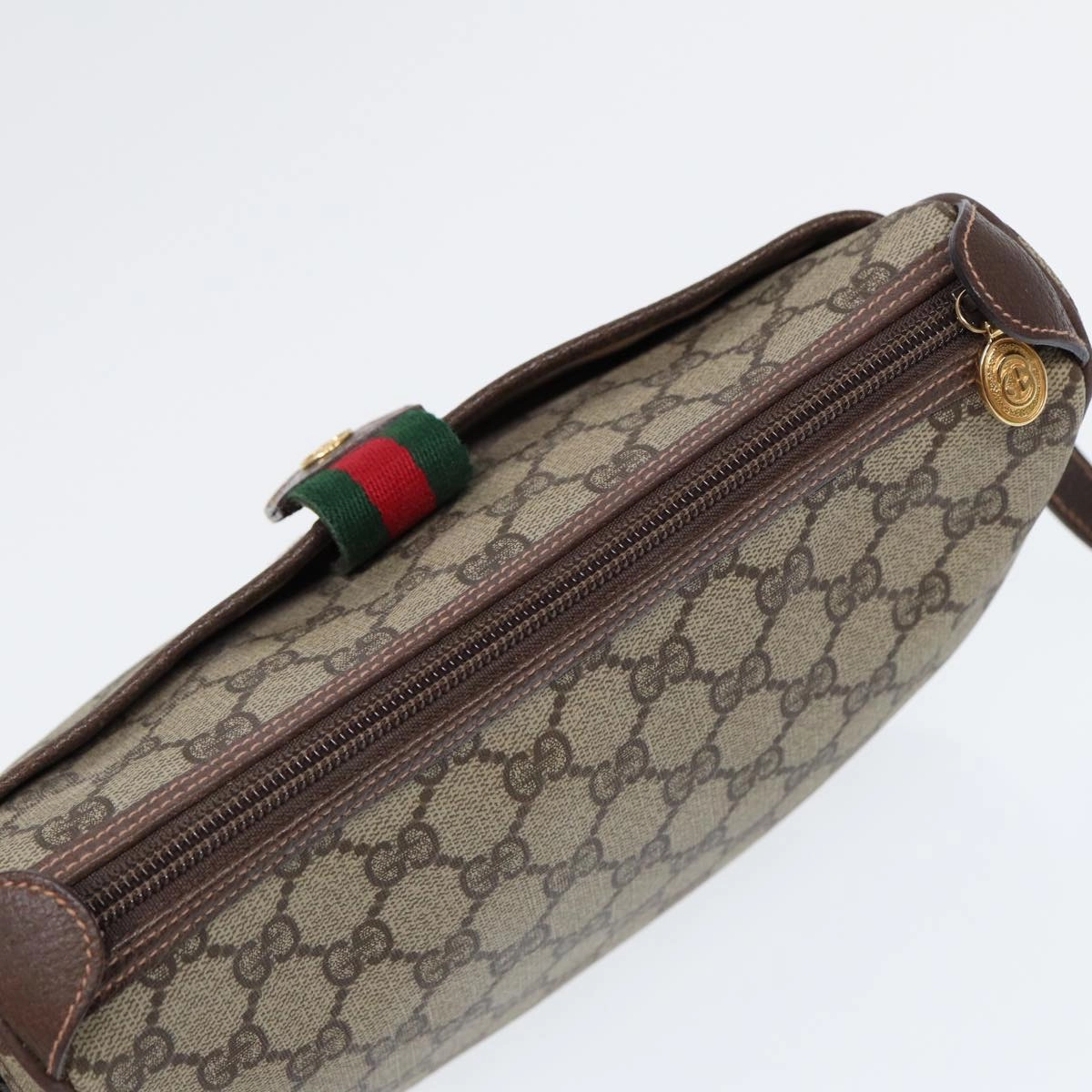 GUCCI GG Canvas Web Sherry Line Shoulder Bag PVC Beige Green Red  ep5156