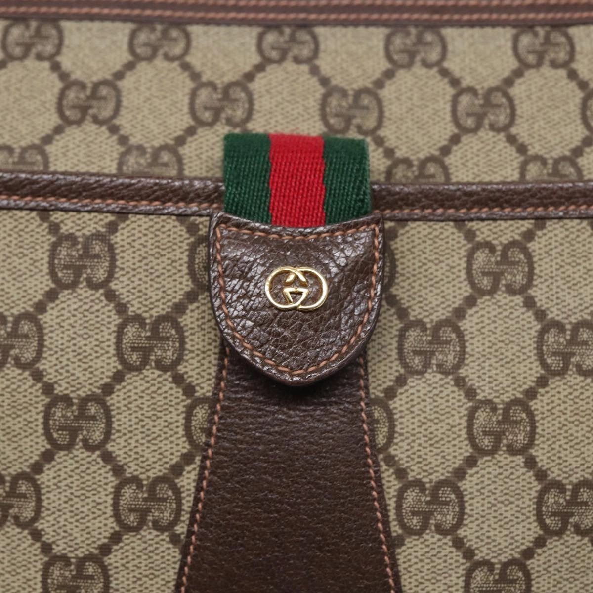 GUCCI GG Canvas Web Sherry Line Shoulder Bag PVC Beige Green Red  ep5156