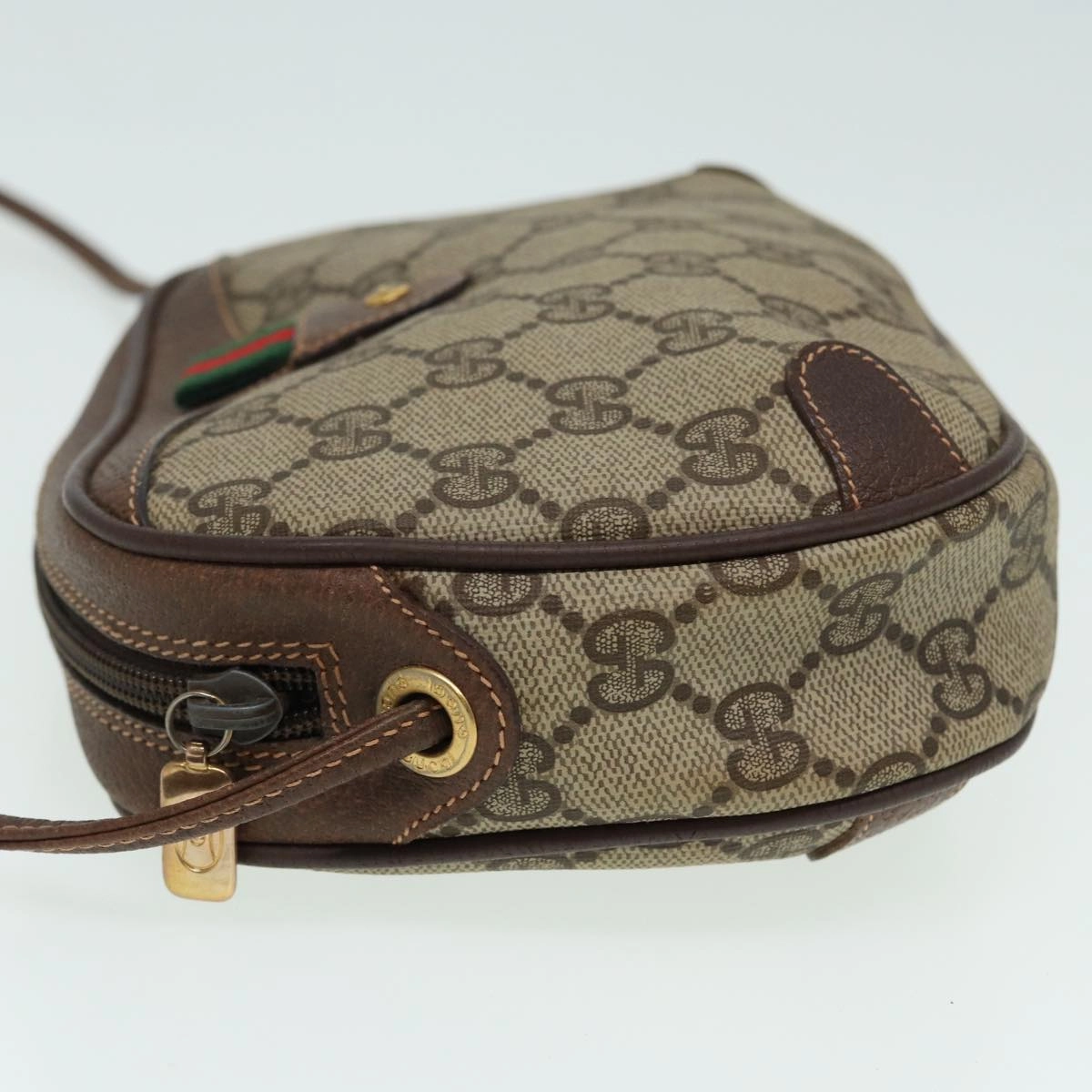GUCCI GG Canvas Web Sherry Line Shoulder Bag PVC Leather Beige  83133