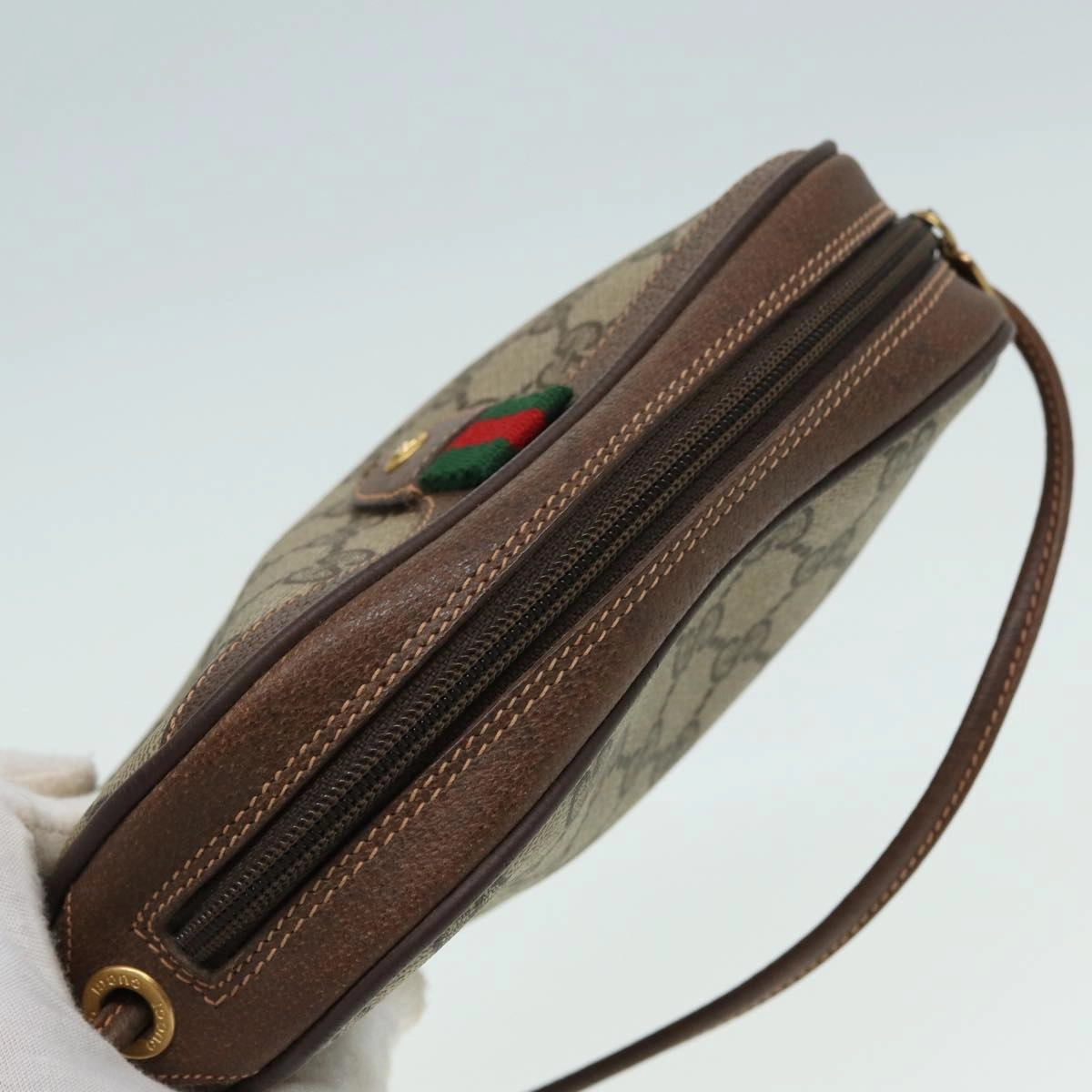 GUCCI GG Canvas Web Sherry Line Shoulder Bag PVC Leather Beige  83133