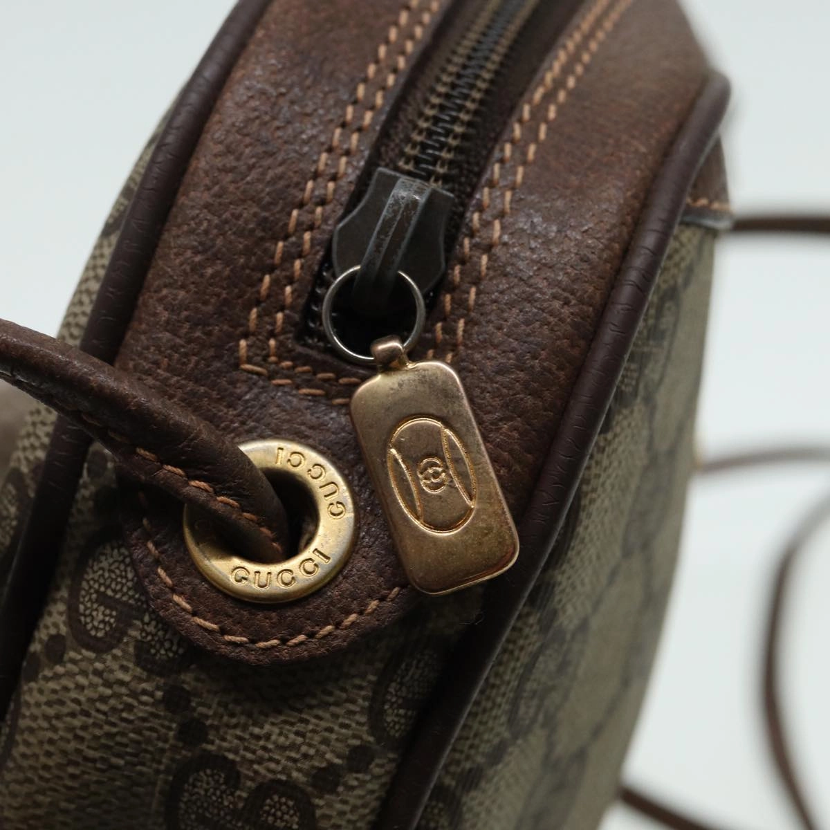 GUCCI GG Canvas Web Sherry Line Shoulder Bag PVC Leather Beige  83133