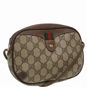 GUCCI GG Canvas Web Sherry Line Shoulder Bag PVC Leather Beige  83133