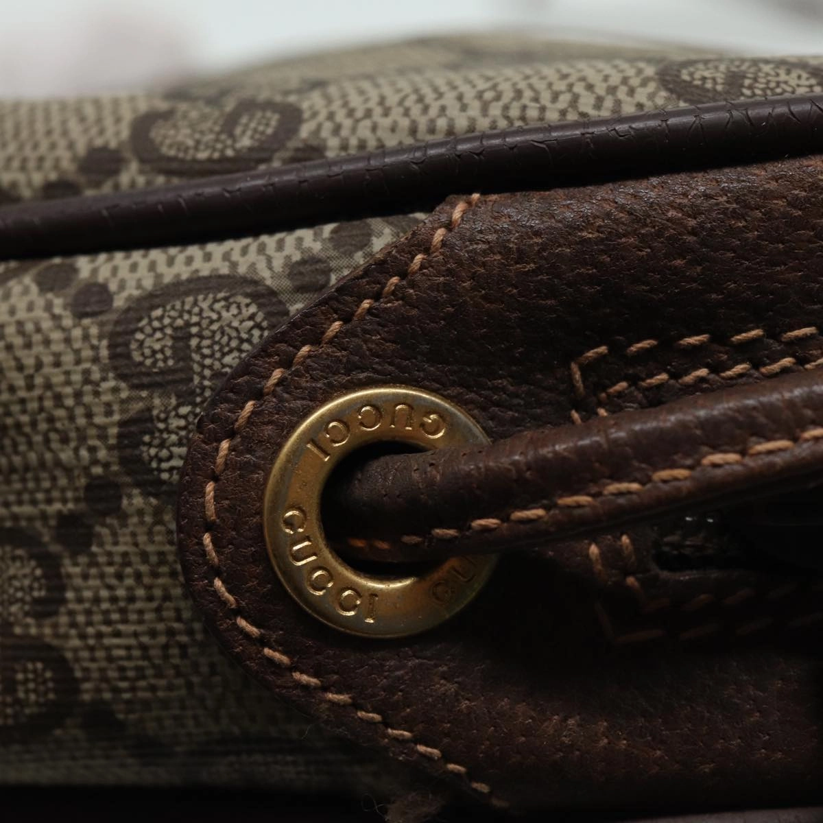 GUCCI GG Canvas Web Sherry Line Shoulder Bag PVC Leather Beige  83133
