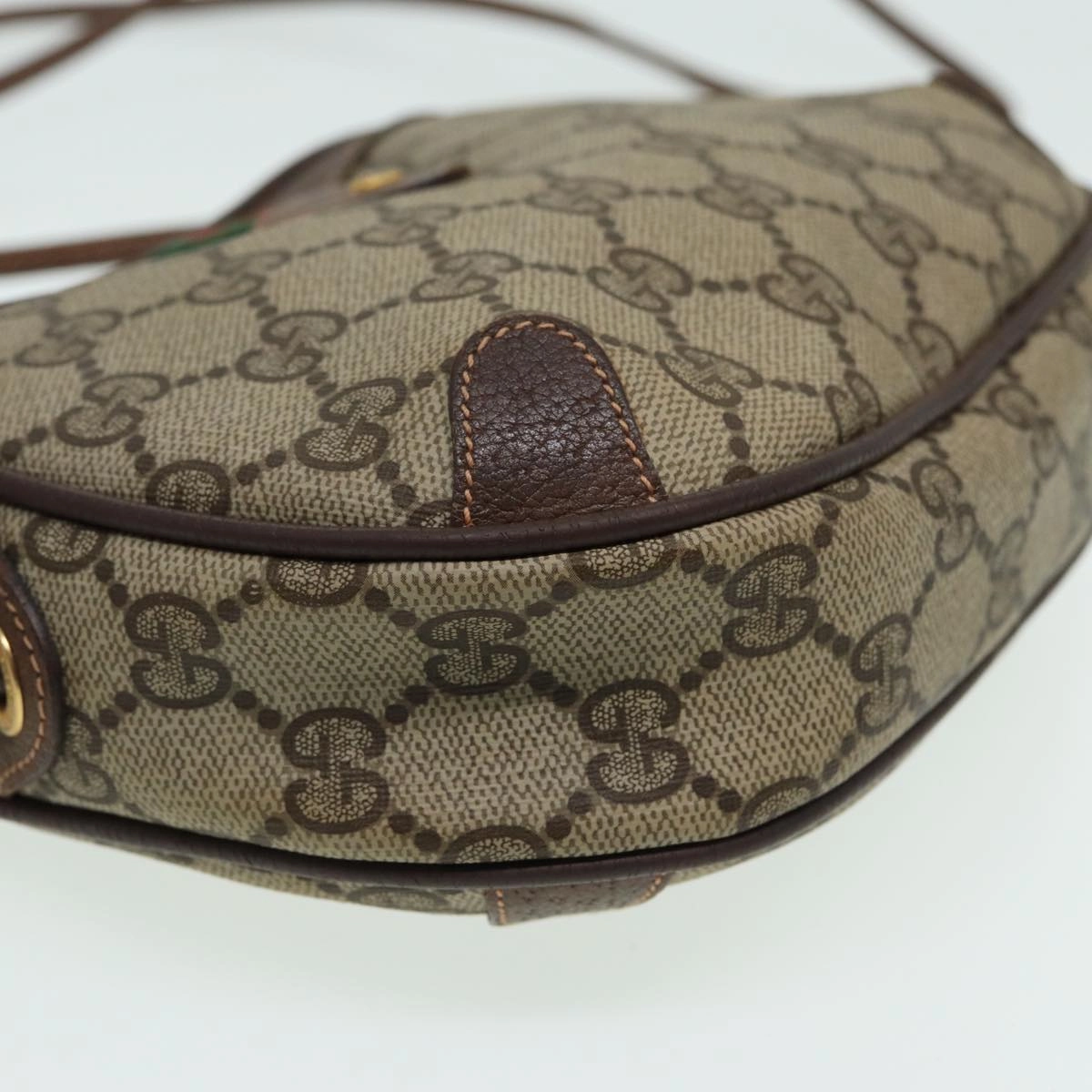 GUCCI GG Canvas Web Sherry Line Shoulder Bag PVC Leather Beige  83133