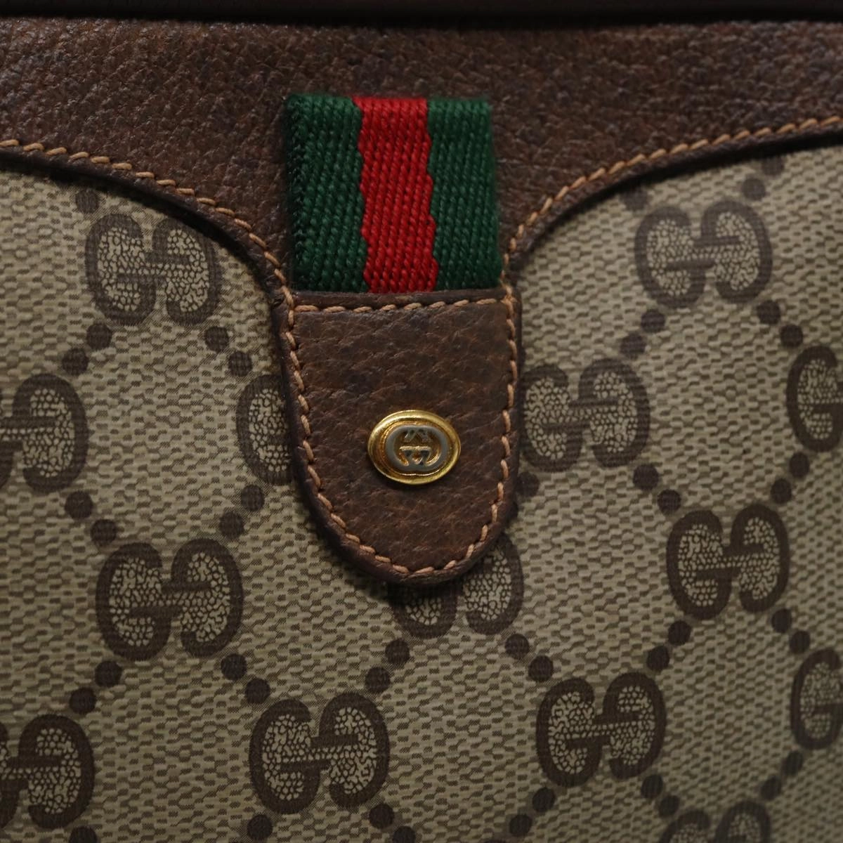 GUCCI GG Canvas Web Sherry Line Shoulder Bag PVC Leather Beige  83133