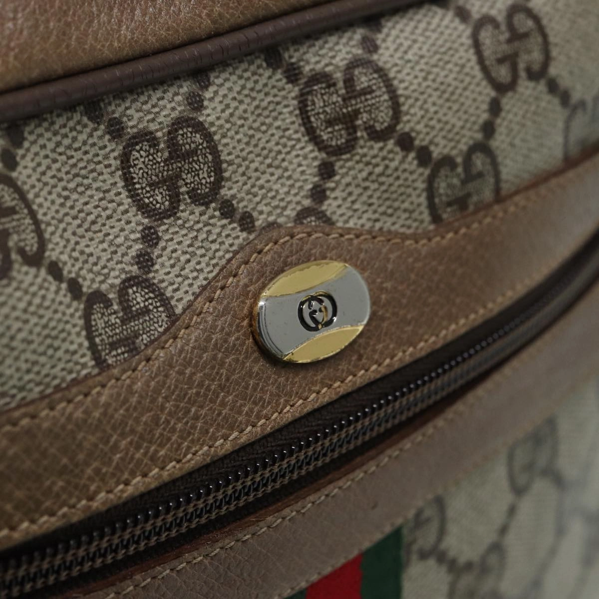 GUCCI GG Canvas Web Sherry Line Shoulder Bag PVC Leather Beige  83134