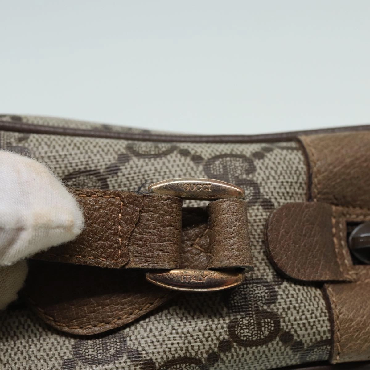 GUCCI GG Canvas Web Sherry Line Shoulder Bag PVC Leather Beige  83134