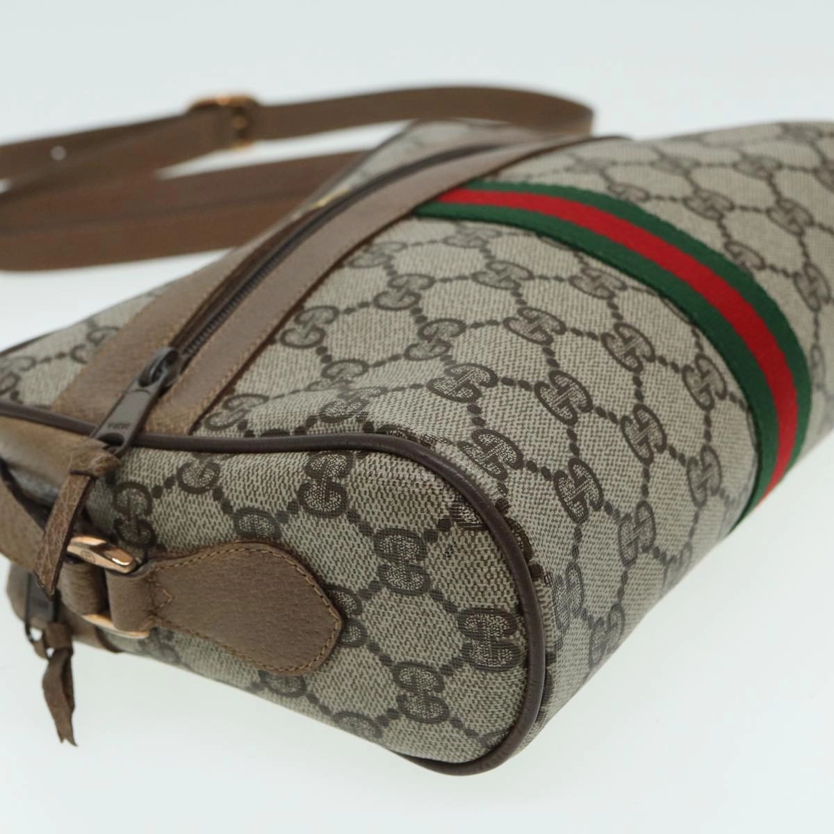 GUCCI GG Canvas Web Sherry Line Shoulder Bag PVC Leather Beige  83134