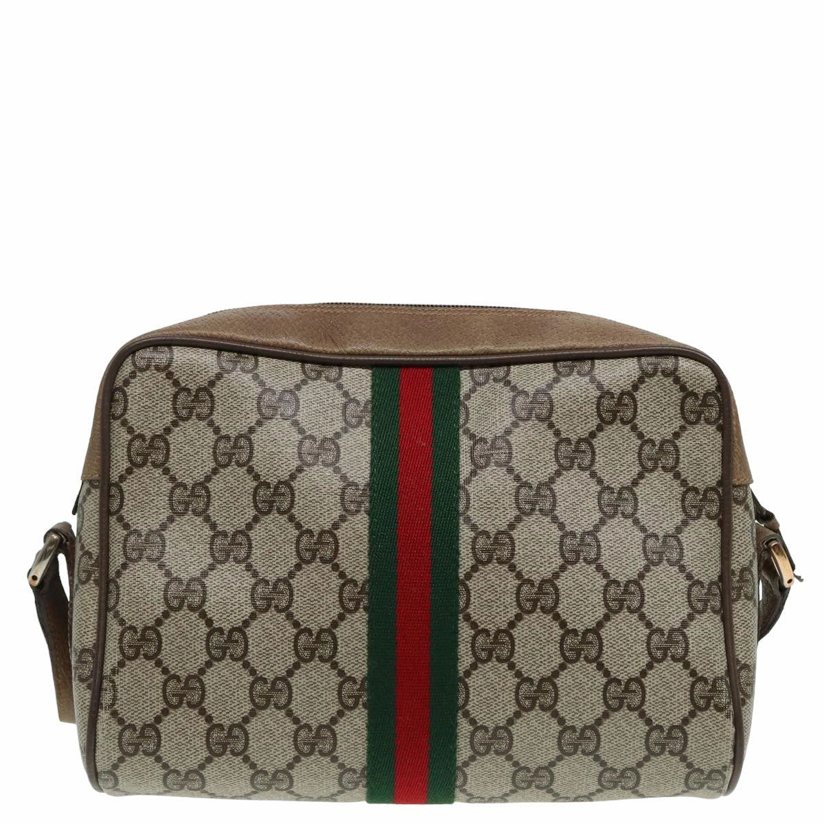 GUCCI GG Canvas Web Sherry Line Shoulder Bag PVC Leather Beige  83134
