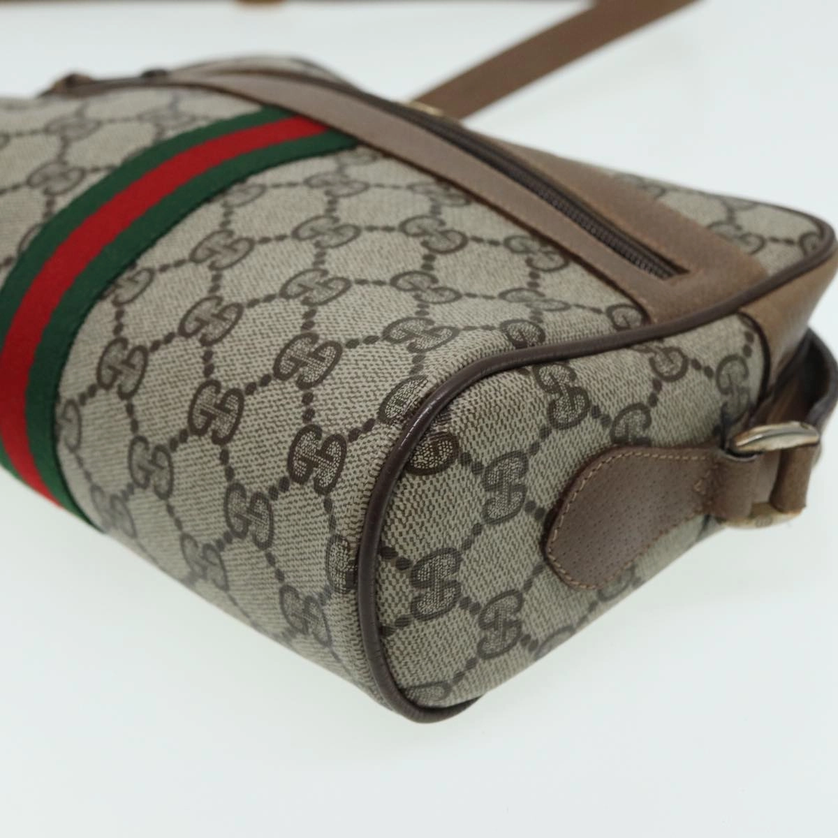 GUCCI GG Canvas Web Sherry Line Shoulder Bag PVC Leather Beige  83134