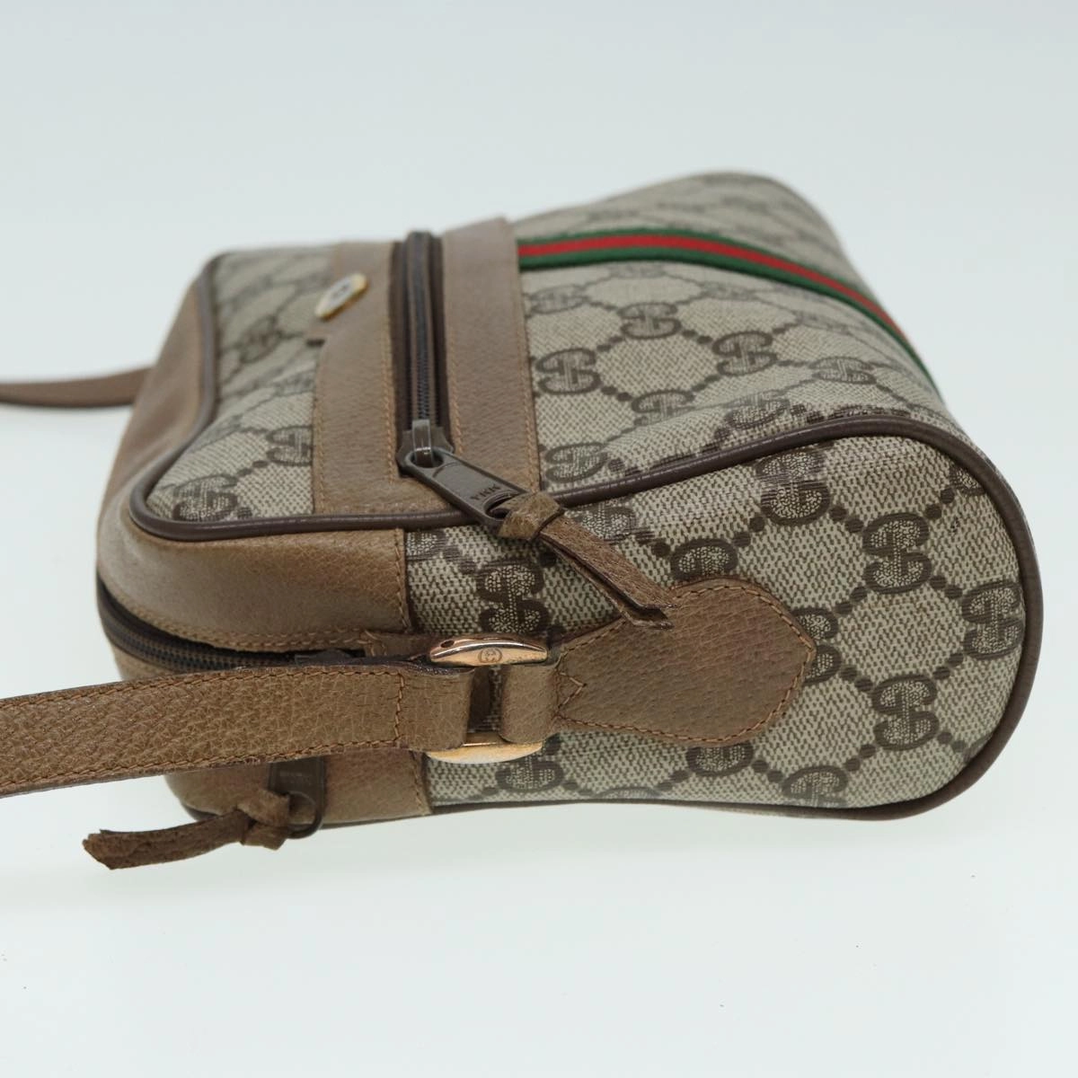 GUCCI GG Canvas Web Sherry Line Shoulder Bag PVC Leather Beige  83134