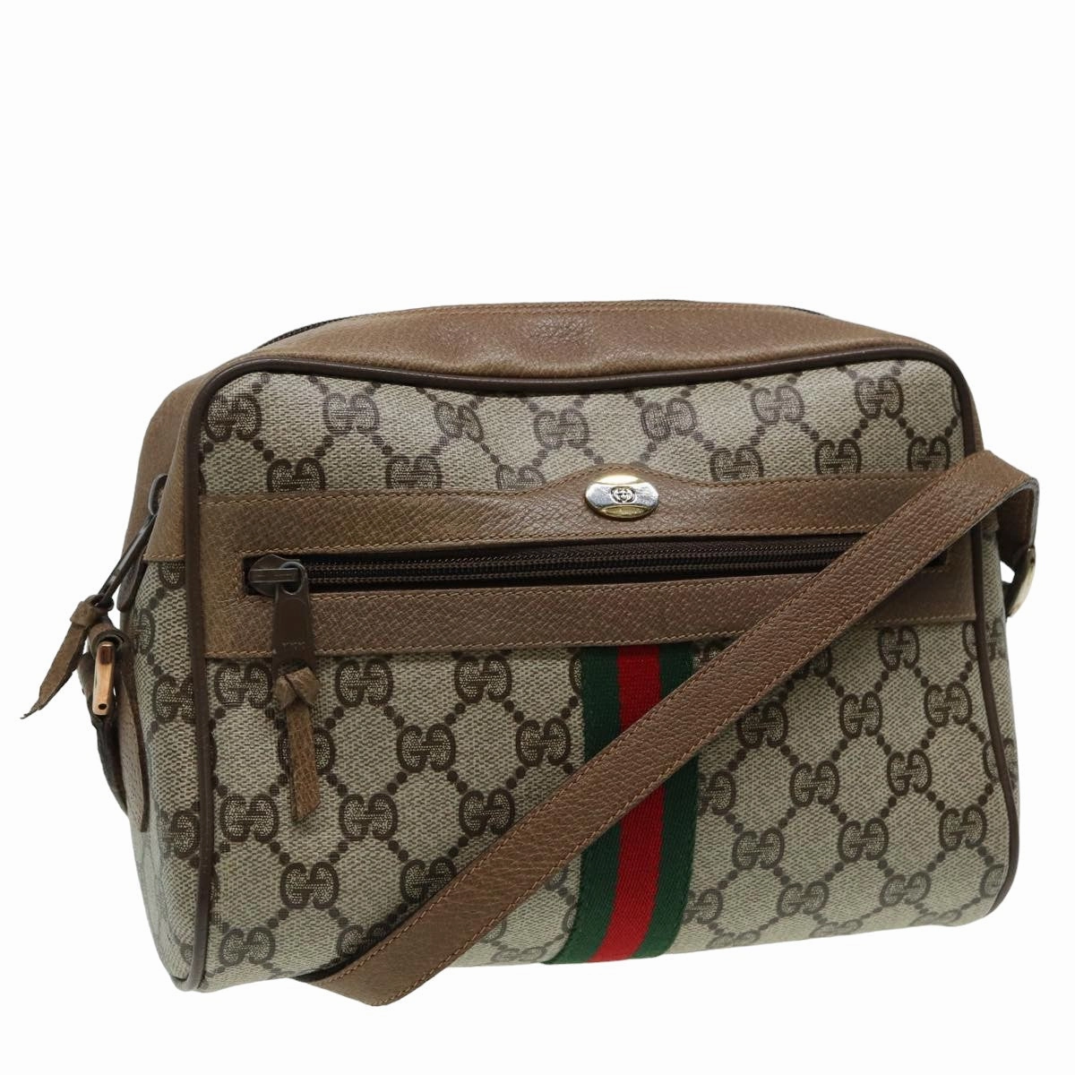 GUCCI GG Canvas Web Sherry Line Shoulder Bag PVC Leather Beige  83134