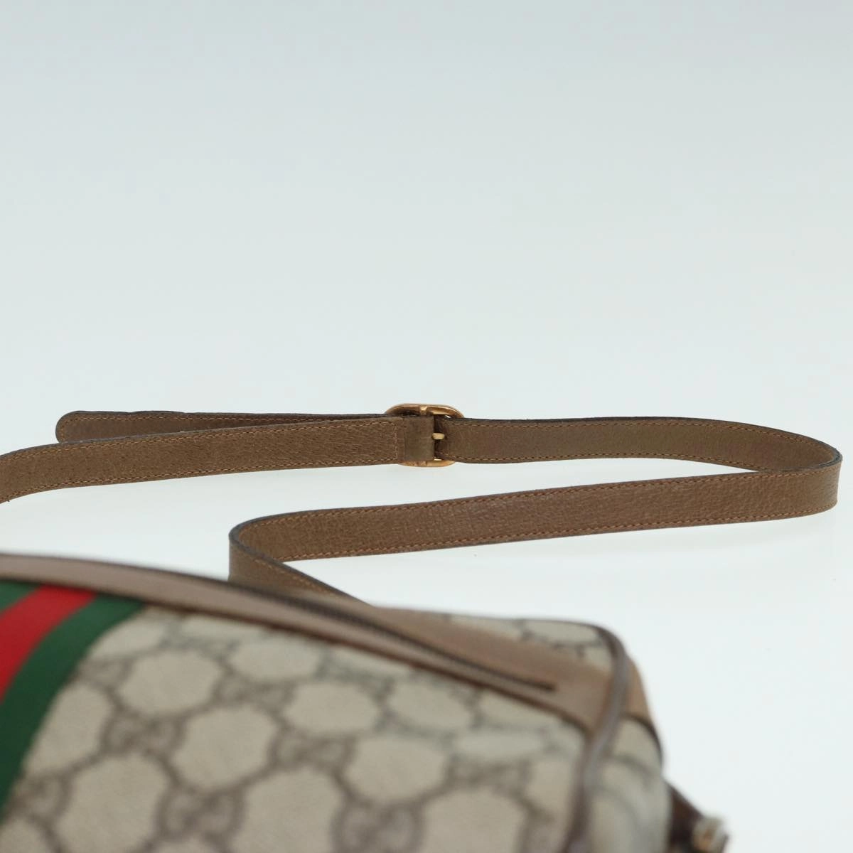GUCCI GG Canvas Web Sherry Line Shoulder Bag PVC Leather Beige  83134