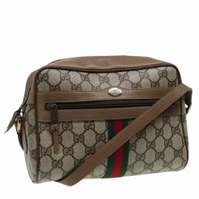 GUCCI GG Canvas Web Sherry Line Shoulder Bag PVC Leather Beige  83134