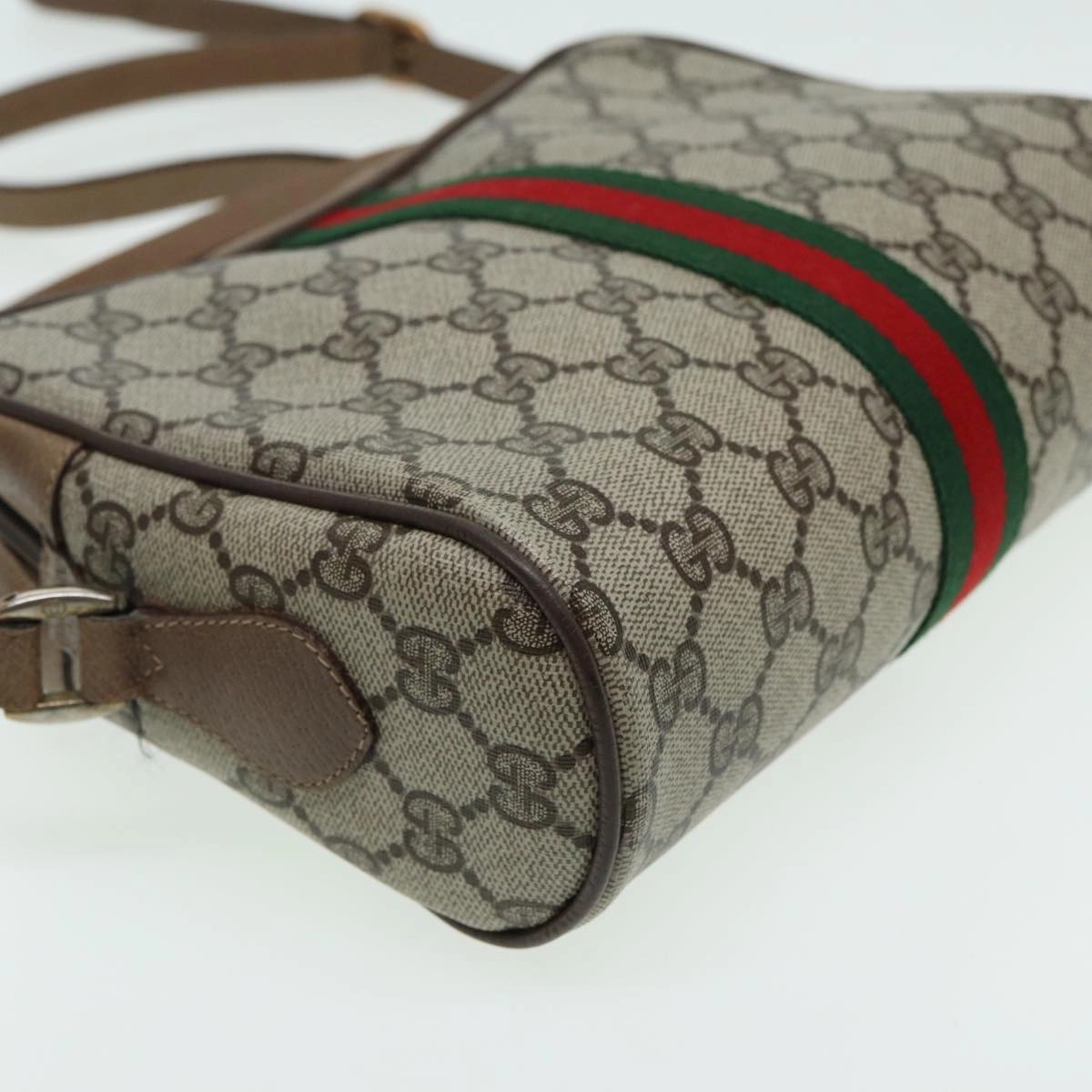 GUCCI GG Canvas Web Sherry Line Shoulder Bag PVC Leather Beige  83134