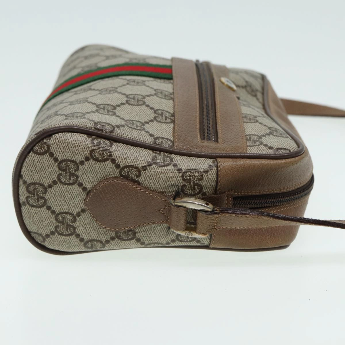 GUCCI GG Canvas Web Sherry Line Shoulder Bag PVC Leather Beige  83134
