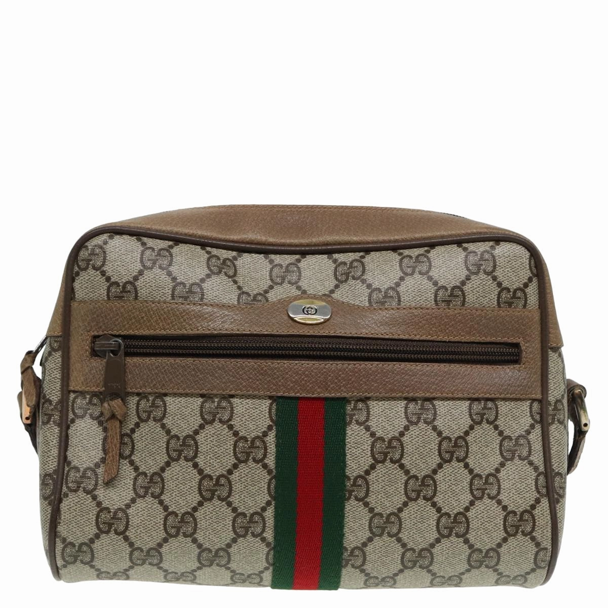 GUCCI GG Canvas Web Sherry Line Shoulder Bag PVC Leather Beige  83134