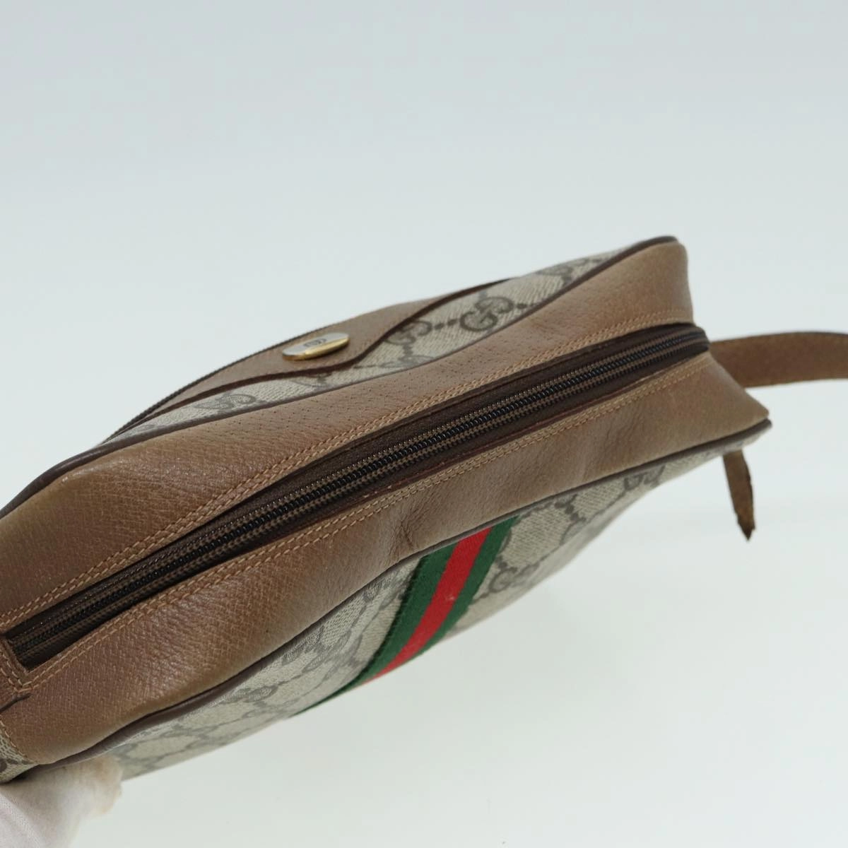 GUCCI GG Canvas Web Sherry Line Shoulder Bag PVC Leather Beige  83134