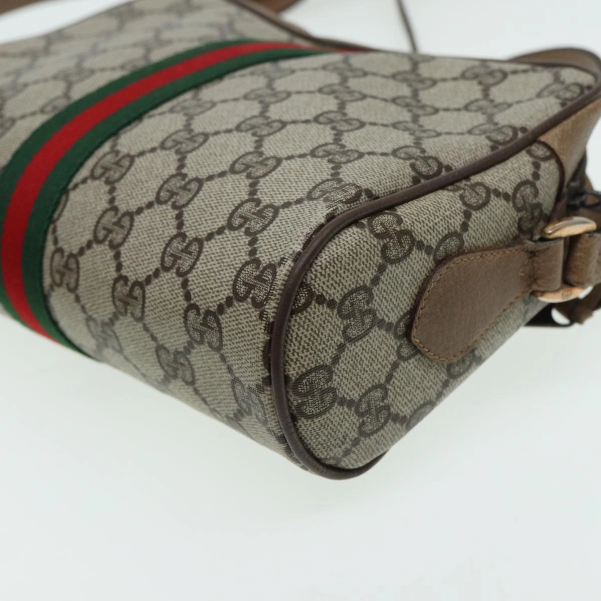 GUCCI GG Canvas Web Sherry Line Shoulder Bag PVC Leather Beige  83134