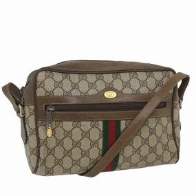 GUCCI GG Canvas Web Sherry Line Shoulder Bag PVC Leather Beige Green  57258