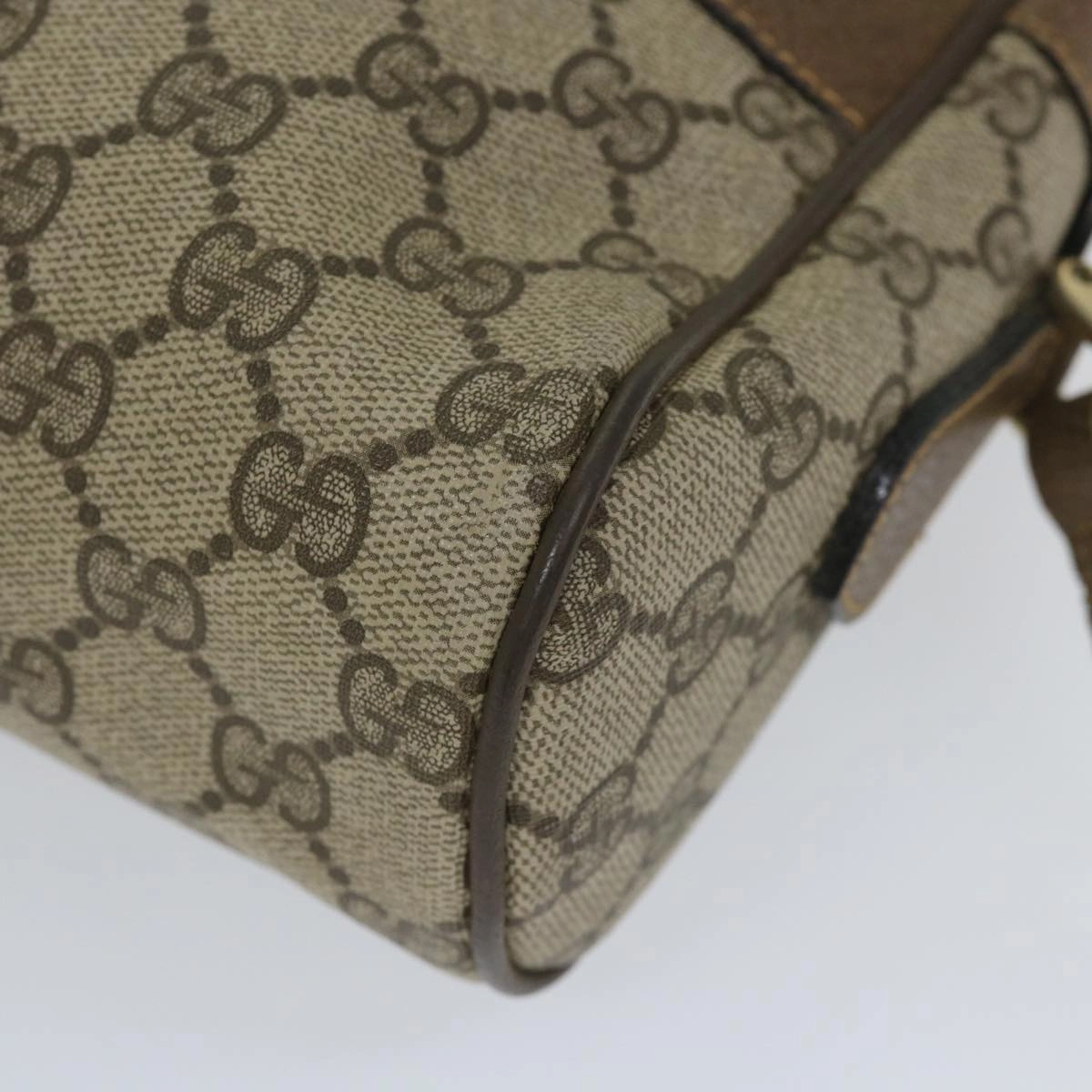 GUCCI GG Canvas Web Sherry Line Shoulder Bag PVC Leather Beige Green  57258