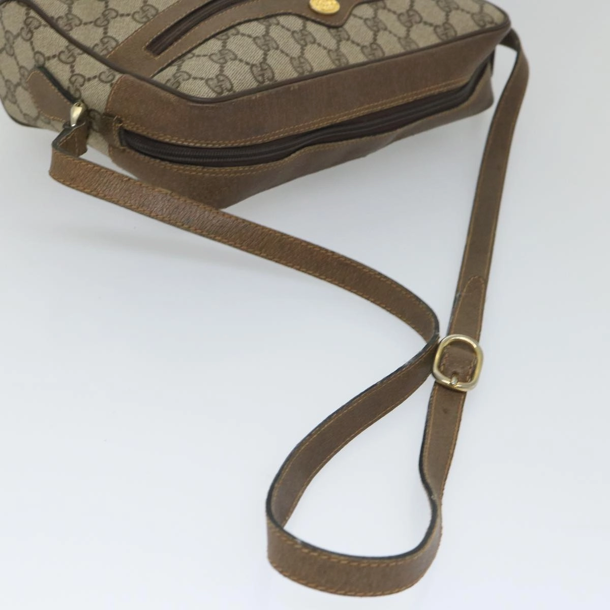 GUCCI GG Canvas Web Sherry Line Shoulder Bag PVC Leather Beige Green  57258