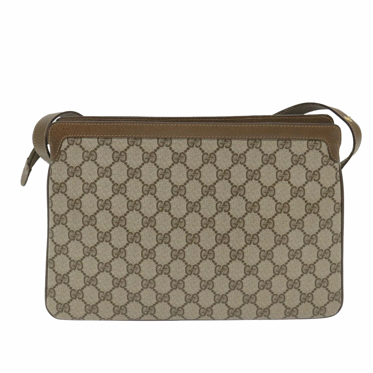 GUCCI GG Canvas Web Sherry Line Shoulder Bag PVC Leather Beige Green  57265