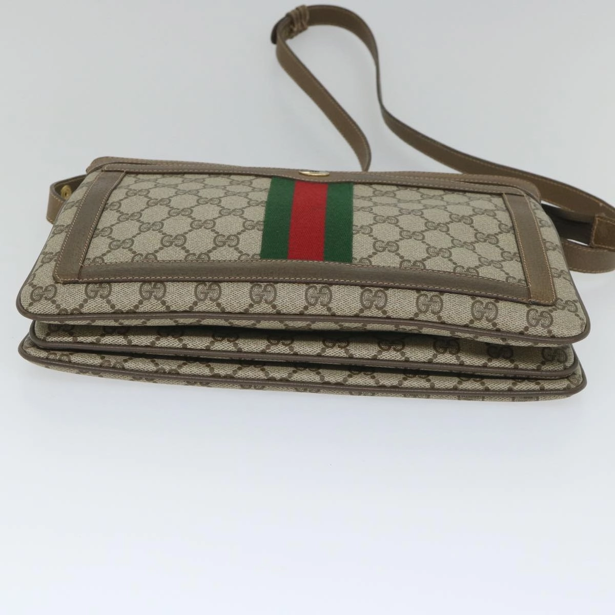 GUCCI GG Canvas Web Sherry Line Shoulder Bag PVC Leather Beige Green  57265