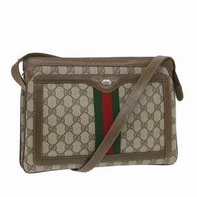 GUCCI GG Canvas Web Sherry Line Shoulder Bag PVC Leather Beige Green  57265