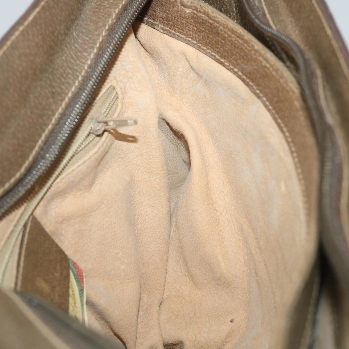 GUCCI GG Canvas Web Sherry Line Shoulder Bag PVC Leather Beige Green  57265