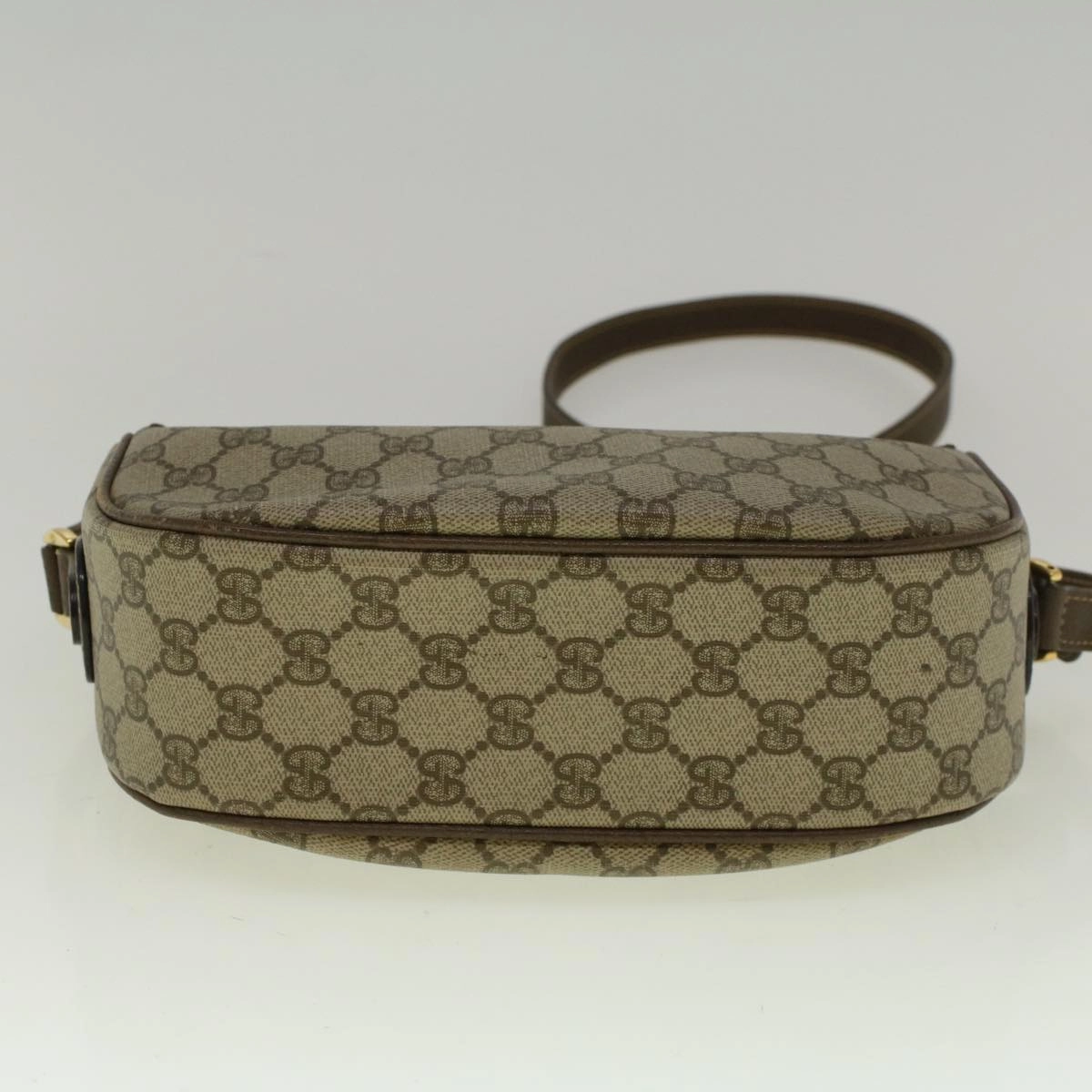 GUCCI GG Canvas Web Sherry Line Shoulder Bag PVC Leather Beige Green  57284