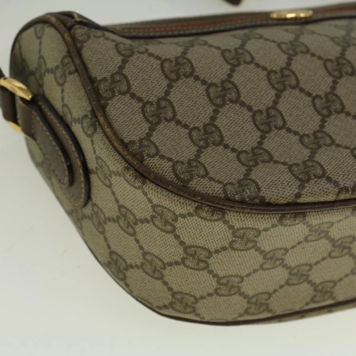 GUCCI GG Canvas Web Sherry Line Shoulder Bag PVC Leather Beige Green  57284