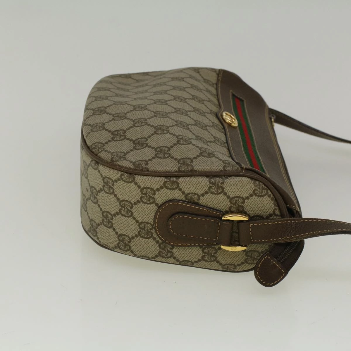 GUCCI GG Canvas Web Sherry Line Shoulder Bag PVC Leather Beige Green  57284