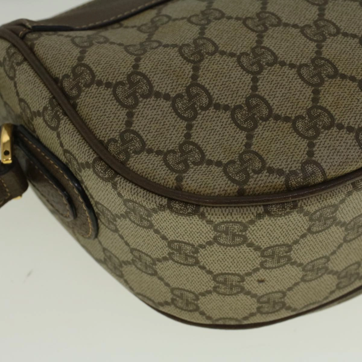 GUCCI GG Canvas Web Sherry Line Shoulder Bag PVC Leather Beige Green  57284
