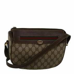GUCCI GG Canvas Web Sherry Line Shoulder Bag PVC Leather Beige Green  57284