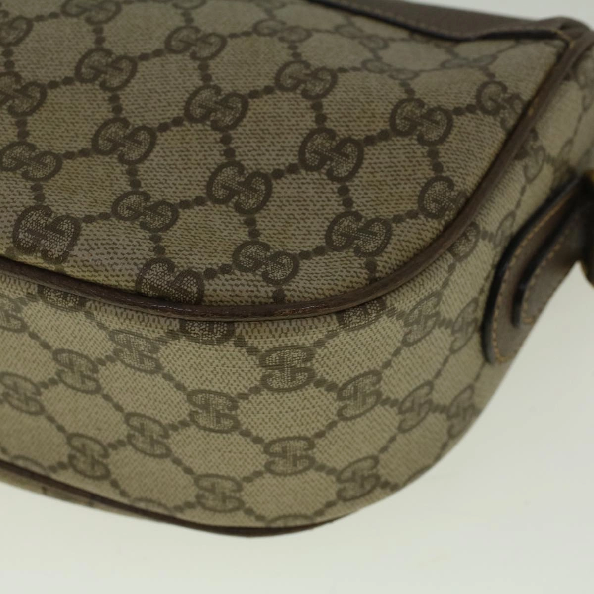 GUCCI GG Canvas Web Sherry Line Shoulder Bag PVC Leather Beige Green  57284